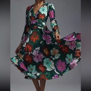 Anthropologie Maeve Pleated Floral Dress